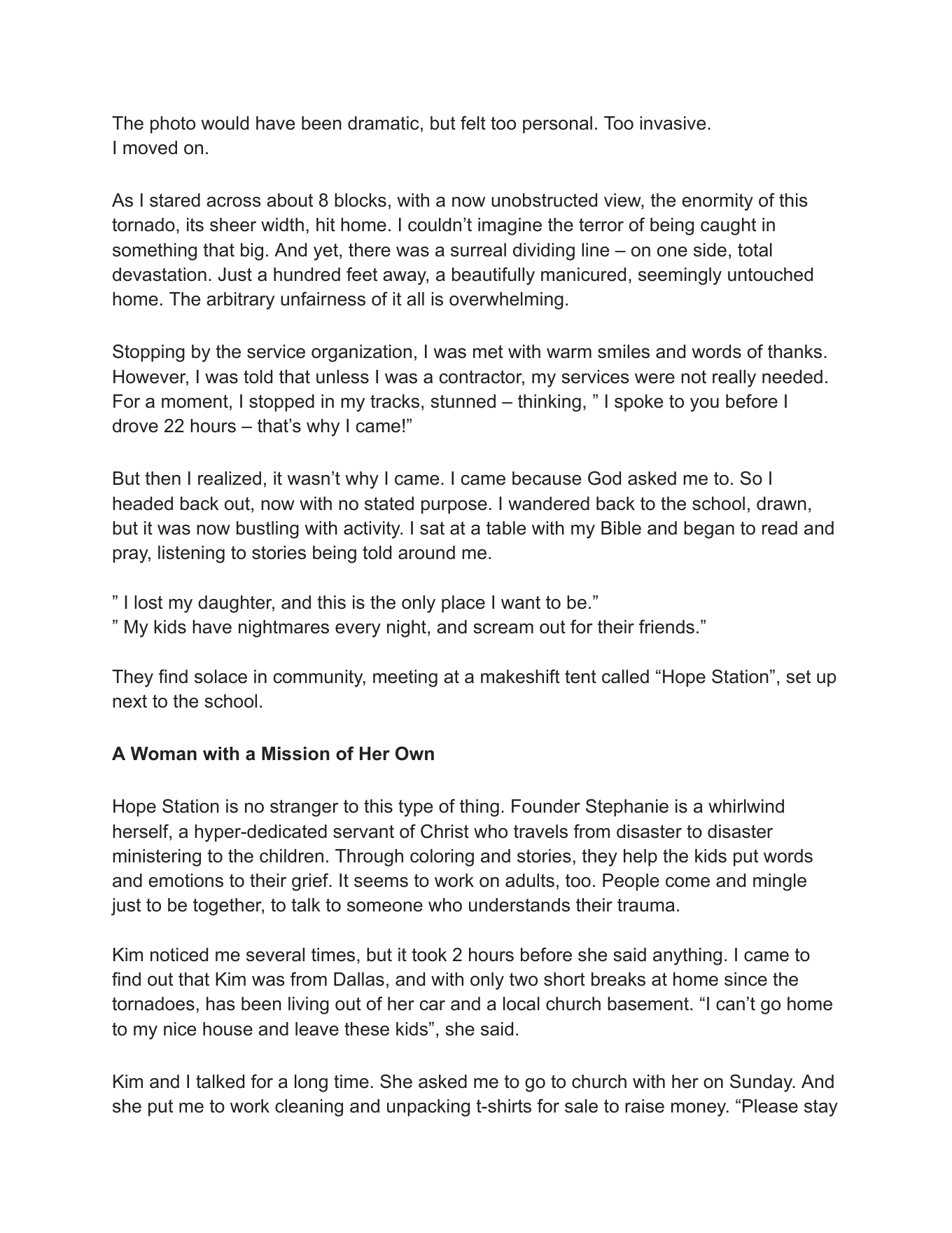 Page 2 of Day 1, Moore, Oklahoma by Regina Brassil